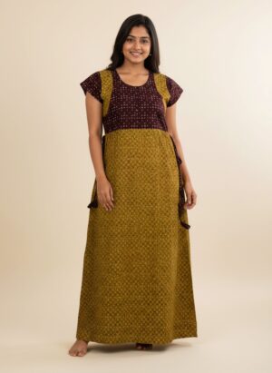 Maxi nighty -maroon with yellow