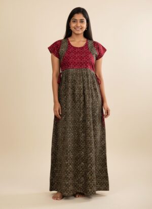 maxi nighty -pink with gray