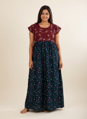 maxi nighty - maroon with blue