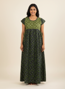 maxi nighty - green with black