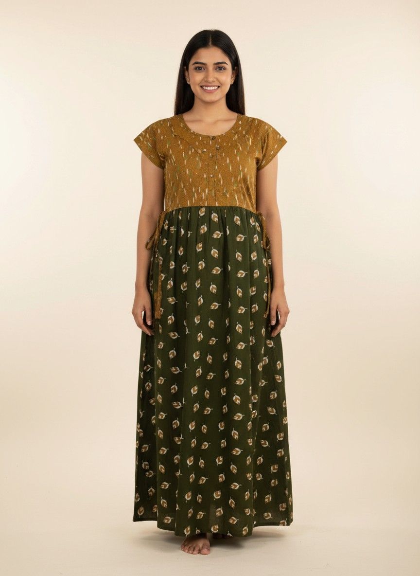 maxi nighty - yellow with green