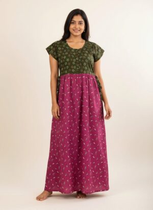 maxi nighty - green with pink