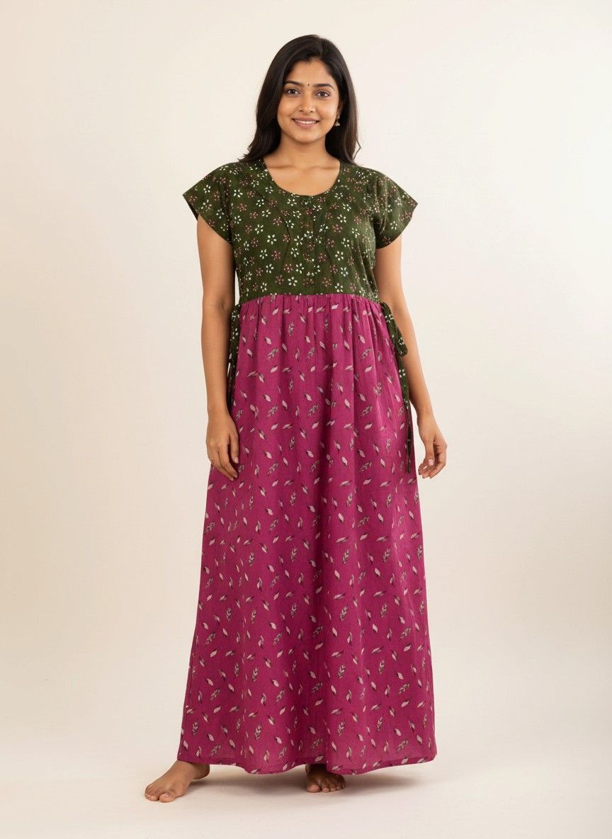 maxi nighty - green with pink