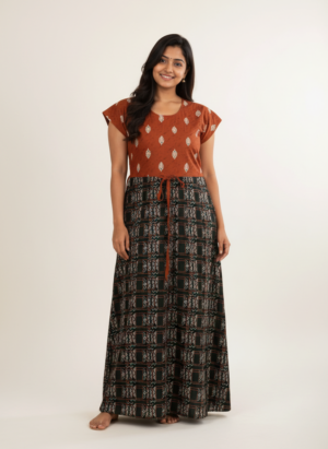 maxi nighty - orange with green