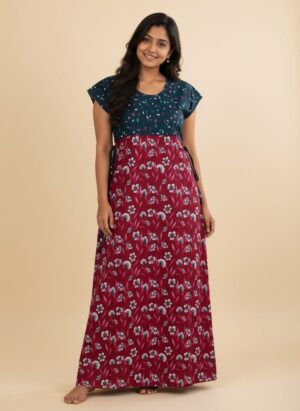 maxi nighty - maroon with blue